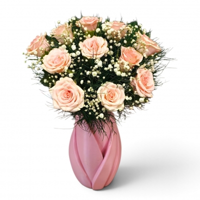 Renkli Vazoda 11 Pembe Gül